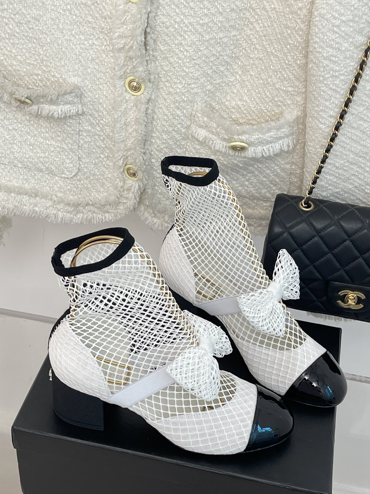Bagsaaa Ch**el Mary Janes Resille, Kid Suede & Patent Calfskin White & Black
