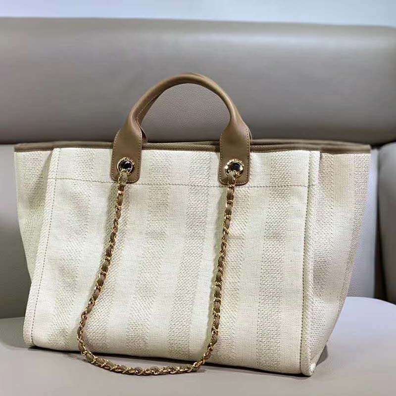 Bagsaaa Ch**el Deauville Shopping Bag in Cream - 30 × 39 × 22 cm