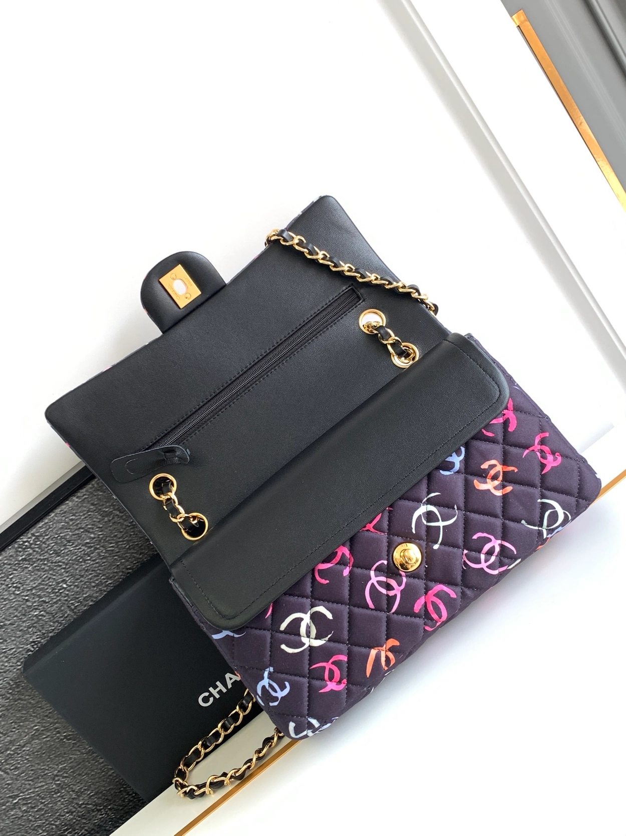 Bagsaaa Ch**el Classic 11.12 Handbag Printed Fabric Multicolour A01112 - 15.5 × 25.5 × 6.5 cm