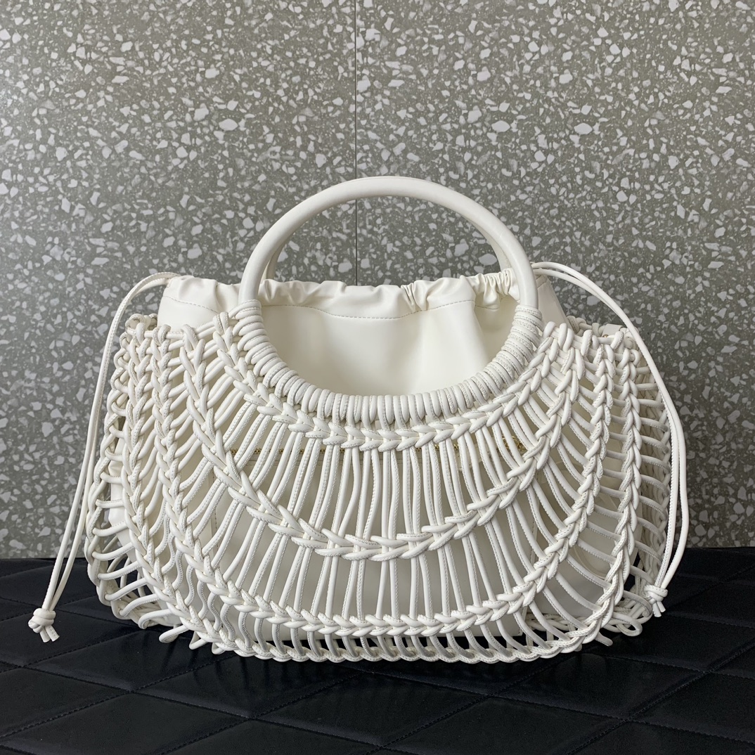 Bagsaaa Va1e*ntin0 Allknots Woven Leather Shopper White - 38x34x7 cm