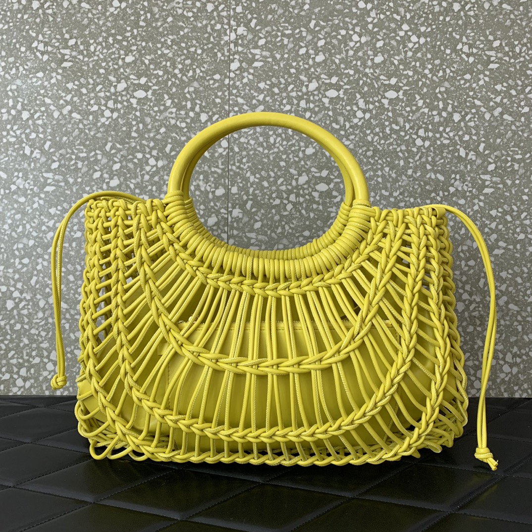Bagsaaa Va1e*ntin0 Allknots Woven Leather Shopper Yellow - 38x34x7 cm