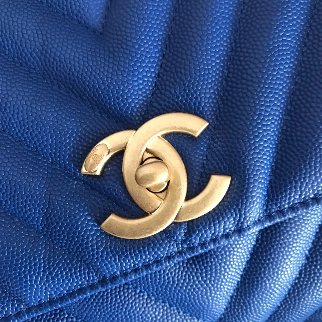 Bagsaaa Ch**el Coco Handle Bag Blue Cavier & Gold Hardware - 29cm