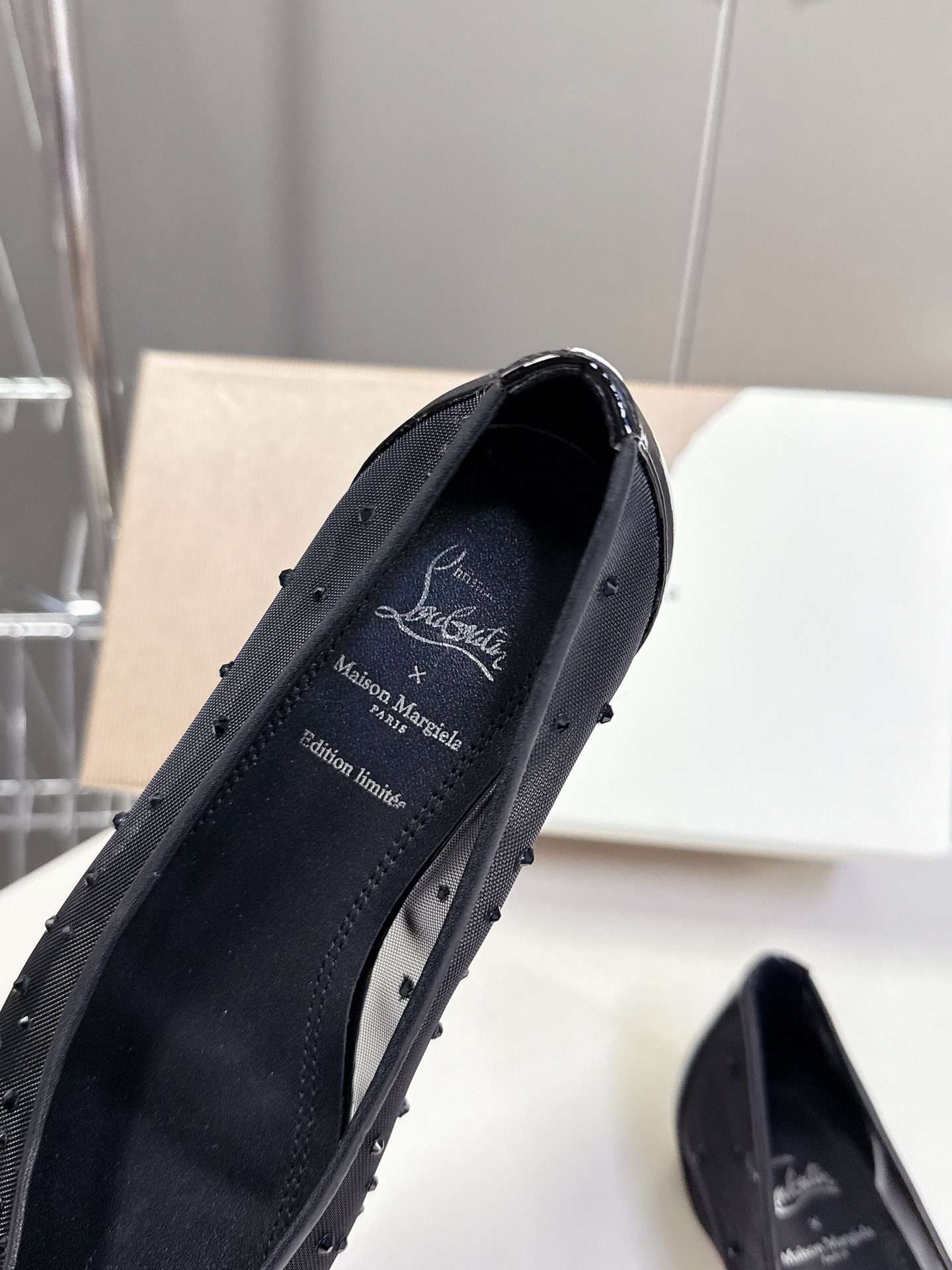 Bagsaaa CL Marlougiela Strass Ballerinas - Strass mesh and patent calf leather black